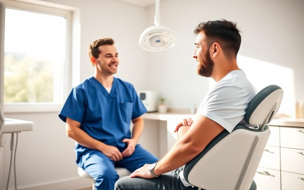 Dr. Spencer Rogers talking with a patient at Aspen Dental in Boise